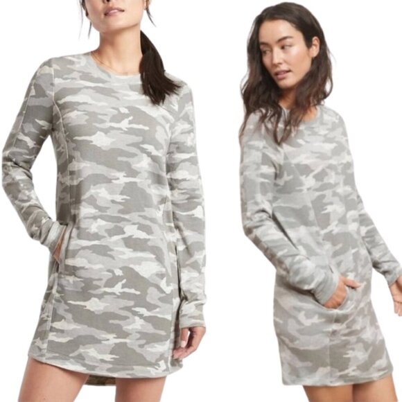 Athleta Balance Printed Mini Dress Camo French Terry Women's Medium Gray NWOT - Picture 2 of 14